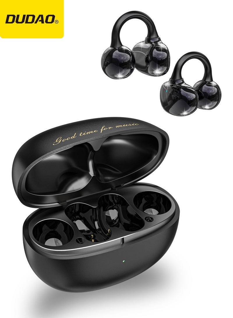 DUDAO U20 Open-Ear Clip-On Wireless Earbuds, Bluetooth 5.4, Lightweight 4.9g Comfortable Fit, 30H Battery Life, IP54 Water Resistant, Clear Calls for Daily Use – Black - Image 1